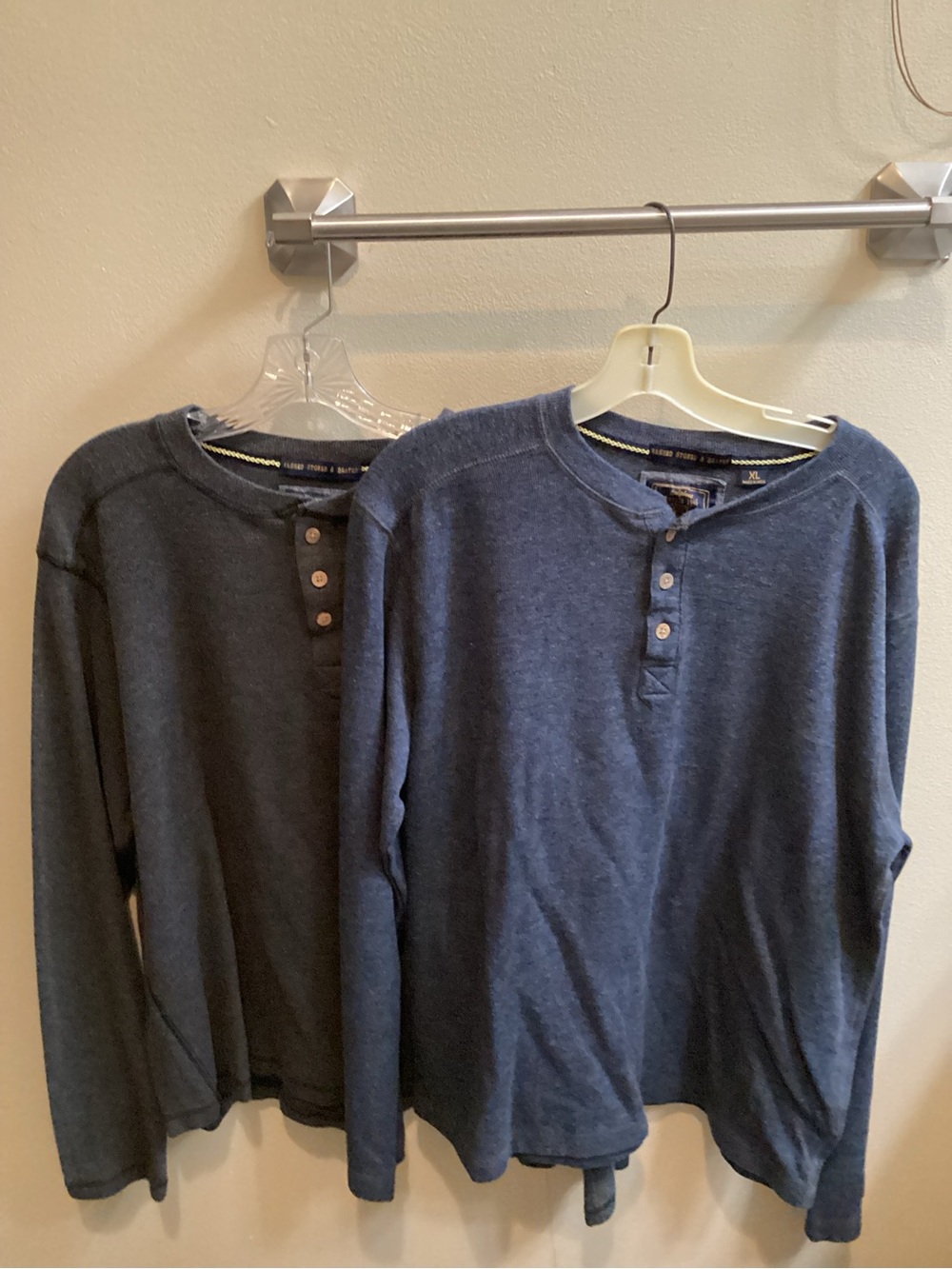 Brand is Vintage 1946 Charleston SC Gray& Blue Henley Shirt Button front